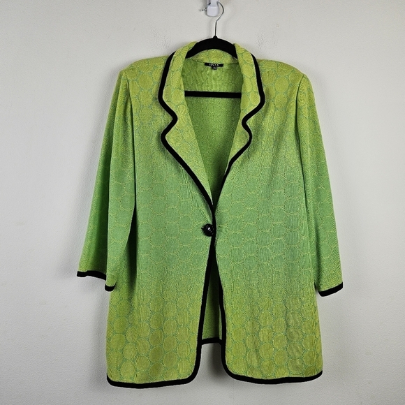 Misook ombre Neon Green Cardigan Size OX Classic Minimalist Office - Picture 1 of 8